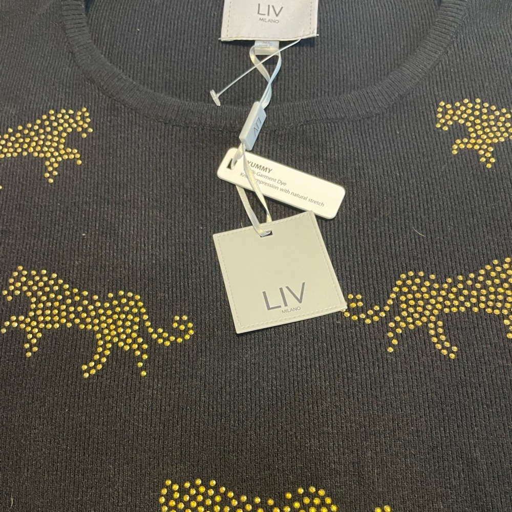 LIV Milano Black Sweater with Gold Leopard Design - Picture 2 of 10